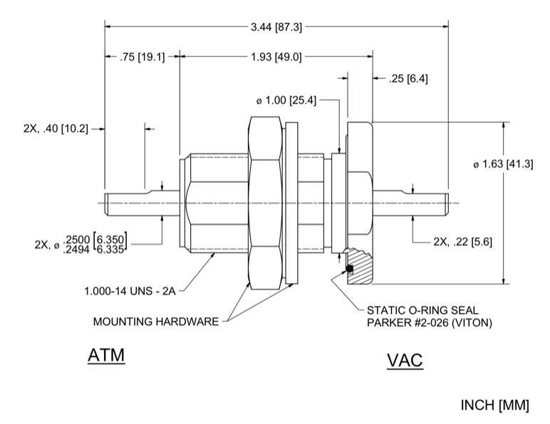 Feedthrough Model SS-250-SLBE (part number 103237) dimensional specifications drawing