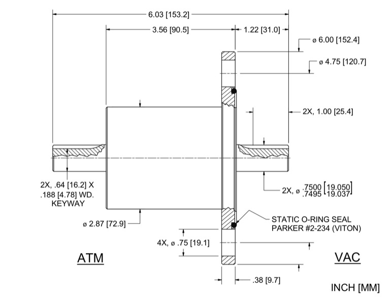 Feedthrough Model SS-750-SLFA (part number 103246) dimensional specifications drawing