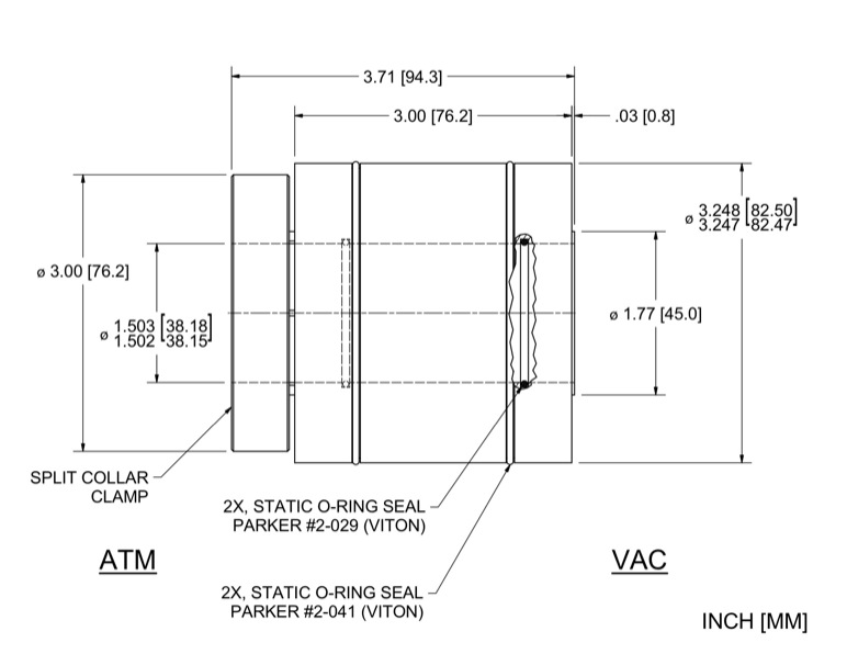 Feedthrough Model HS-1500-SLXSC (part number 103320) dimensional specifications drawing