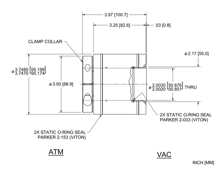 Feedthrough Model HS-2000-SLXSC (part number 103321) dimensional specifications drawing