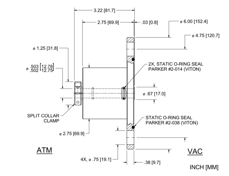 Feedthrough Model HS-500-SLFAC (part number 103358) dimensional specifications drawing