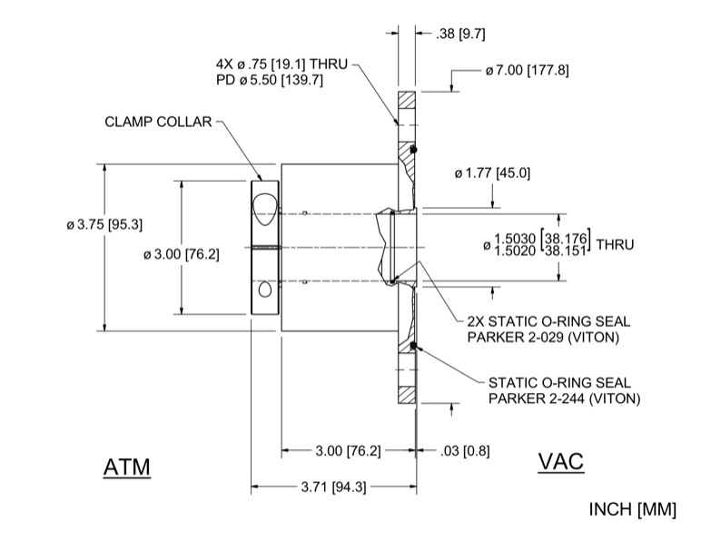 Feedthrough Model HS-1500-SLFBC (part number 103360) dimensional specifications drawing