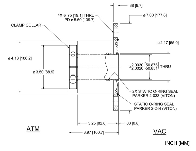 Feedthrough Model HS-2000-SLFBC (part number 103361) dimensional specifications drawing