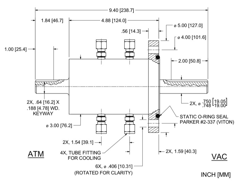 Feedthrough Model HD-750-SLFFW (part number 103904) dimensional specifications drawing