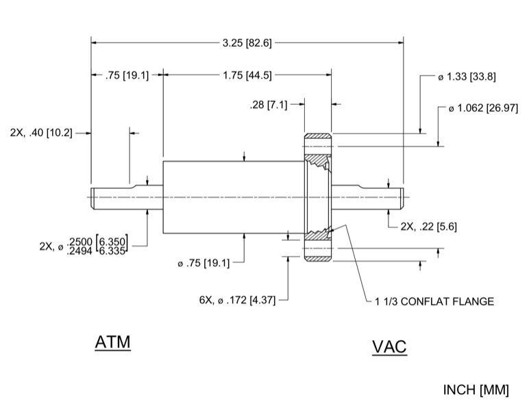 Feedthrough Model SS-250-SLCA (part number 103915) dimensional specifications drawing