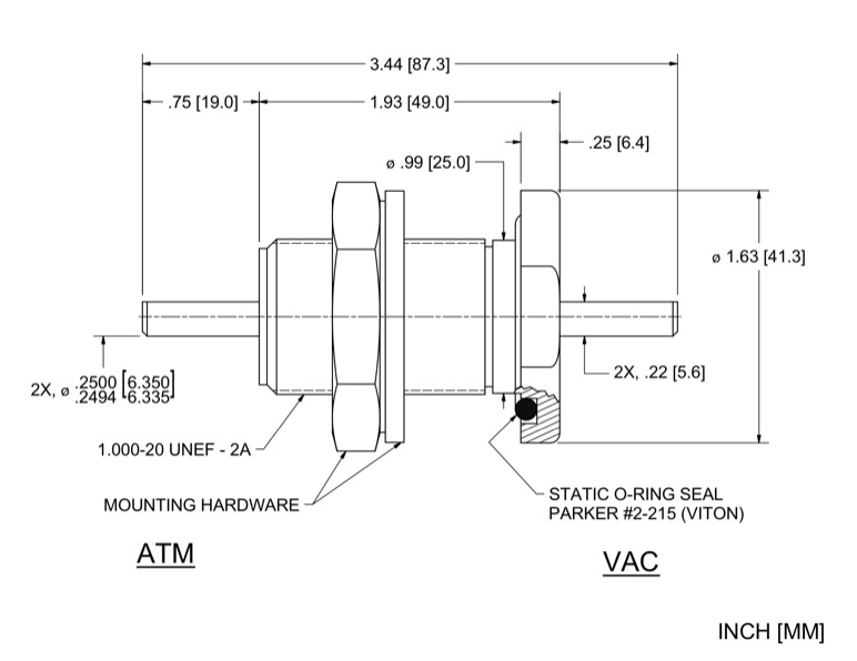 Feedthrough Model SS-250-SLBE (part number 103982) dimensional specifications drawing