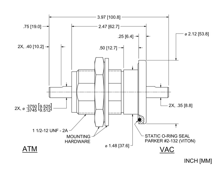 Feedthrough Model SS-375-SLBF (part number 103991) dimensional specifications drawing