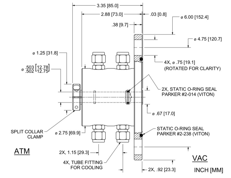 Feedthrough Model HS-500-SLFACW (part number 105395) dimensional specifications drawing