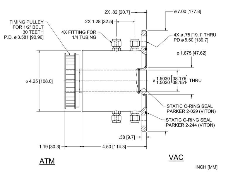 Feedthrough Model HS-1500-CFFBWP (part number 107424) dimensional specifications drawing