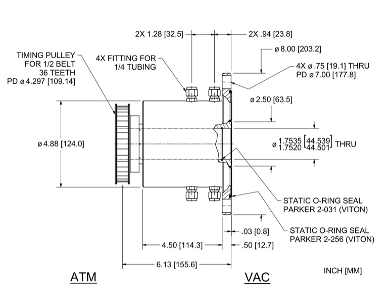 Feedthrough Model HS-1750-CFFBWP (part number 107425) dimensional specifications drawing