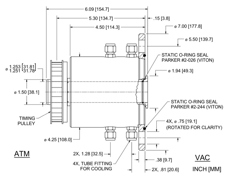 Feedthrough Model HS-1250-CFFBWPS (part number 107427) dimensional specifications drawing