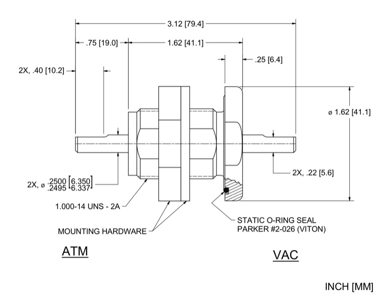 Feedthrough Model SS-250-SLBE (part number 107519) dimensional specifications drawing
