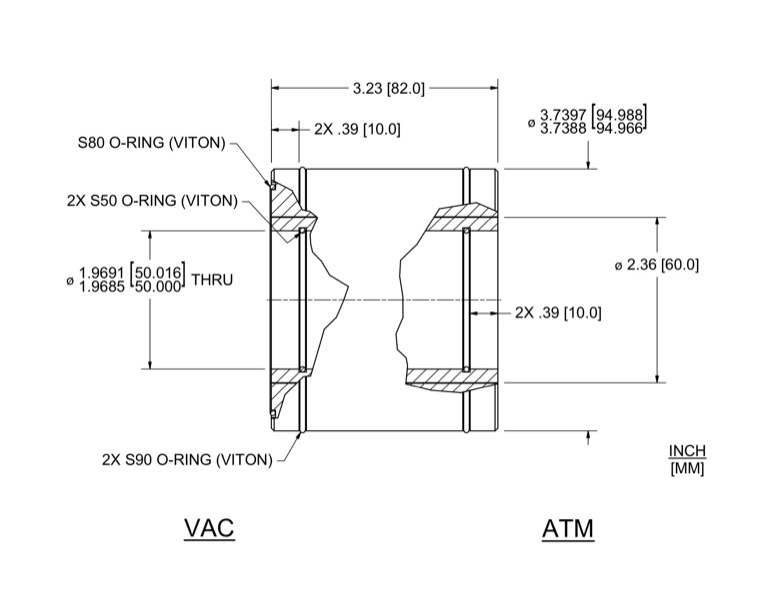 Feedthrough Model HTL-050-NN (part number 120509) dimensional specifications drawing