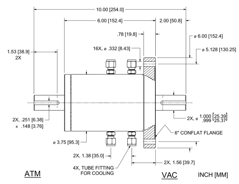 Feedthrough Model SS-1000-CFCDW (part number 121153) dimensional specifications drawing