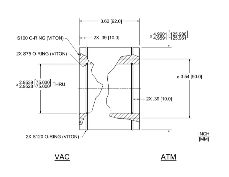 Feedthrough Model HTL-075-NN (part number 121504) dimensional specifications drawing
