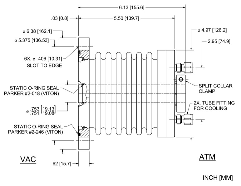 Feedthrough Model CM-750-CLFSWC (part number 132121) dimensional specifications drawing