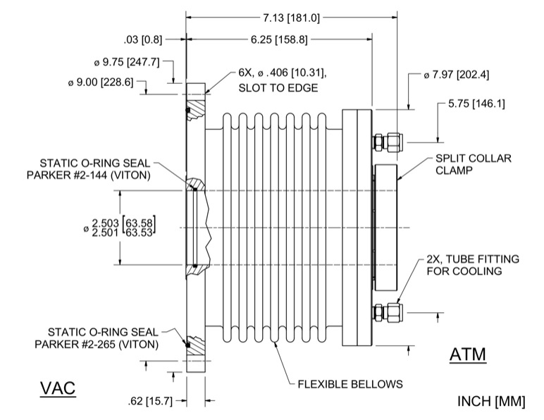Feedthrough Model CM-2500-CLFSWC (part number 132124) dimensional specifications drawing