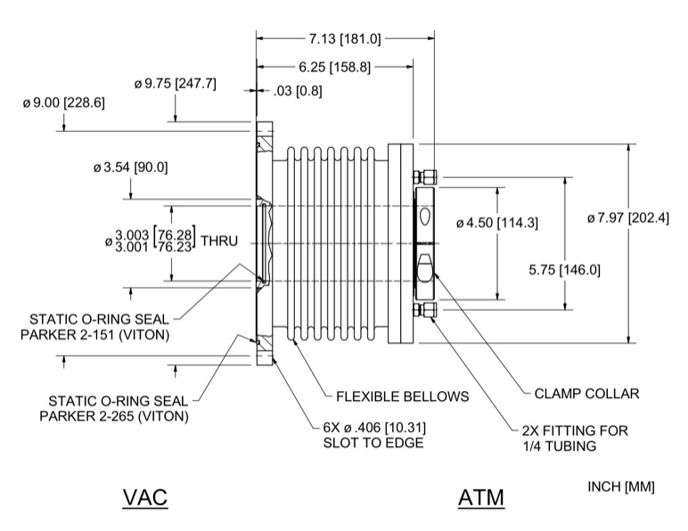 Feedthrough Model CM-3000-CLFSWC (part number 132125) dimensional specifications drawing