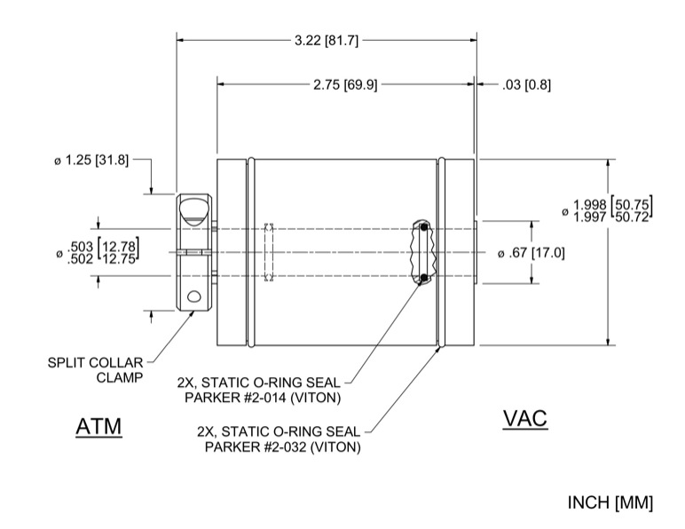 Feedthrough Model HS-500-SLXSC (part number 132405) dimensional specifications drawing