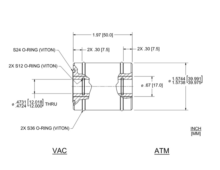 Feedthrough Model HTL-012-NN (part number 132761) dimensional specifications drawing