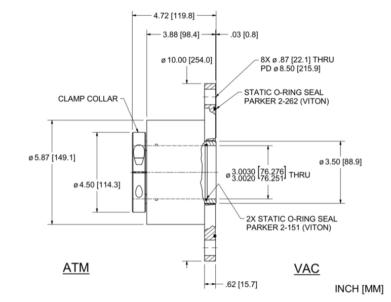 Feedthrough Model HS-3000-SLFEC (part number 133218) dimensional specifications drawing