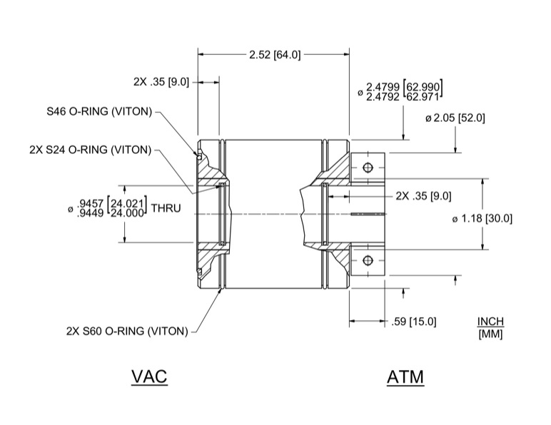 Feedthrough Model HTL-024-CN (part number 133433) dimensional specifications drawing