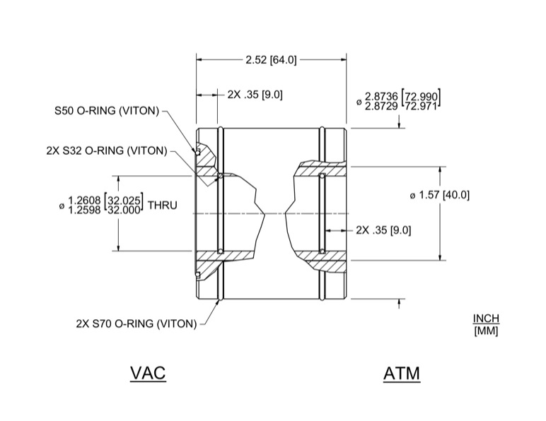 Feedthrough Model HTL-032-NN (part number 133555) dimensional specifications drawing