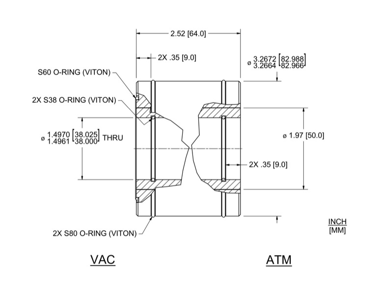 Feedthrough Model HTL-038-NN (part number 133556) dimensional specifications drawing