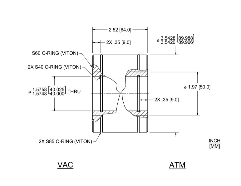 Feedthrough Model HTL-040-NN (part number 133557) dimensional specifications drawing