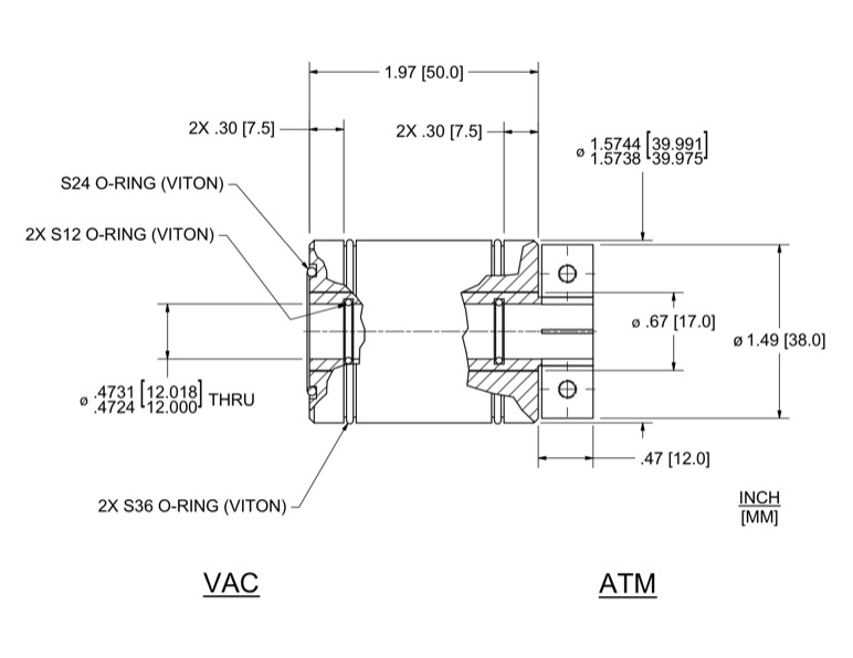 Feedthrough Model HTL-012-CN (part number 133559) dimensional specifications drawing