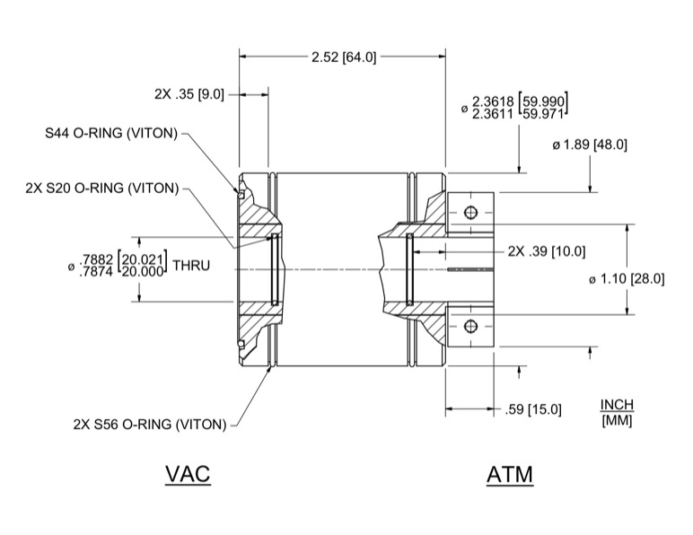 Feedthrough Model HTL-020-CN (part number 133560) dimensional specifications drawing