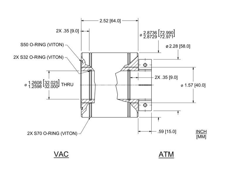Feedthrough Model HTL-032-CN (part number 133561) dimensional specifications drawing