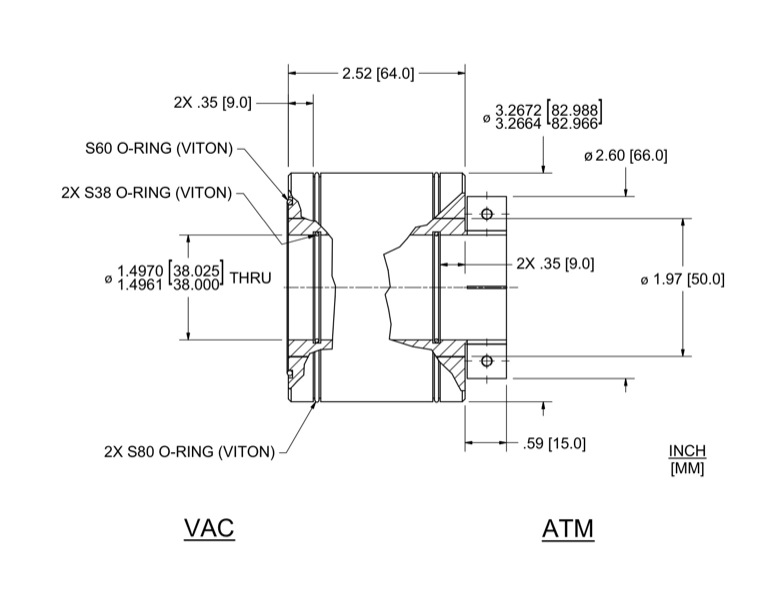 Feedthrough Model HTL-038-CN (part number 133562) dimensional specifications drawing