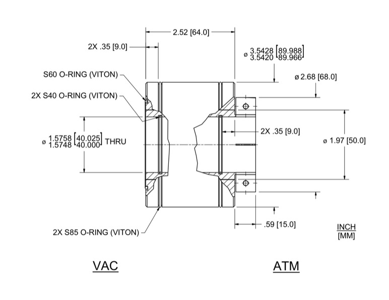 Feedthrough Model HTL-040-CN (part number 133563) dimensional specifications drawing