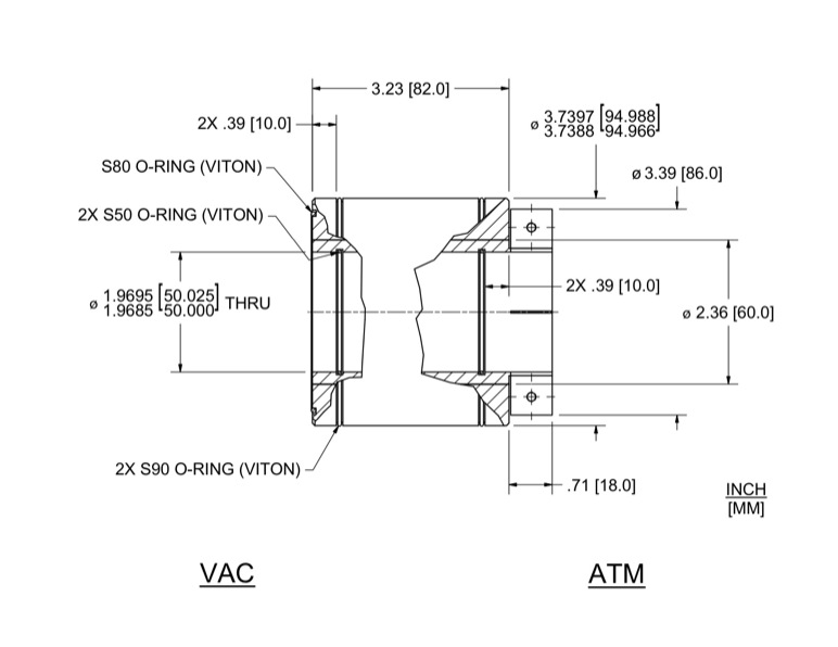 Feedthrough Model HTL-050-CN (part number 133564) dimensional specifications drawing