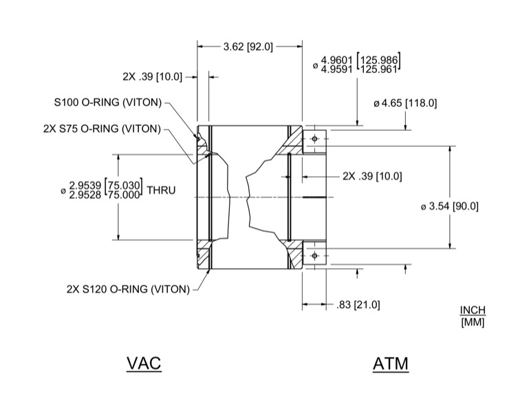 Feedthrough Model HTL-075-CN (part number 133565) dimensional specifications drawing