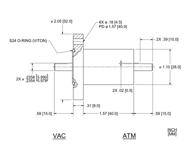 Feedthrough Model SFL-006-NN (part number 133567) dimensional specifications drawing