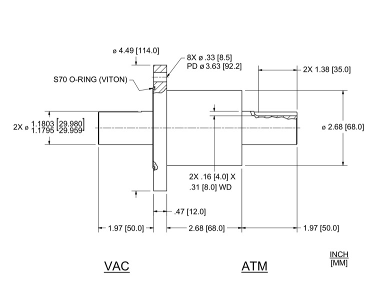 Feedthrough Model SFL-030-NN (part number 133570) dimensional specifications drawing