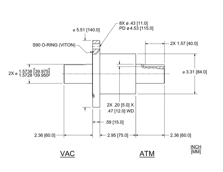 Feedthrough Model SFL-040-NN (part number 133571) dimensional specifications drawing