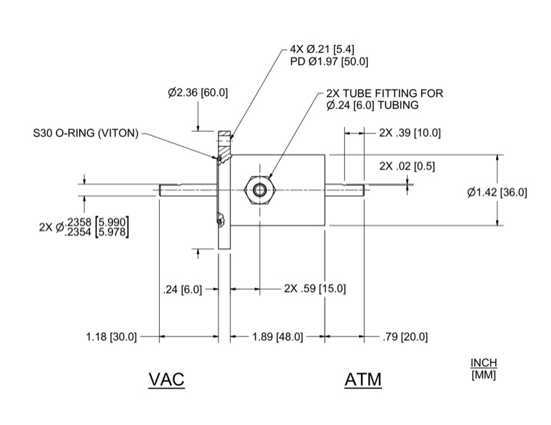 Feedthrough Model SFL-006-WN (part number 133572) dimensional specifications drawing