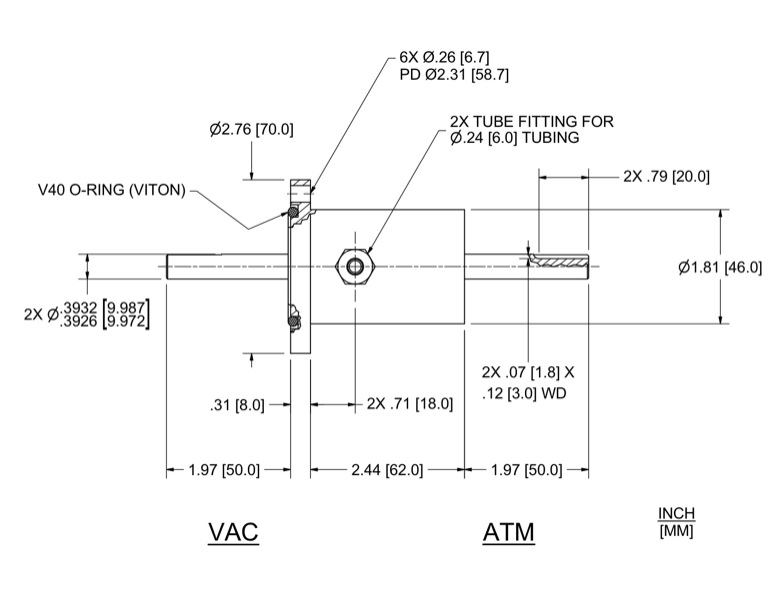 Feedthrough Model SFL-010-WN (part number 133573) dimensional specifications drawing