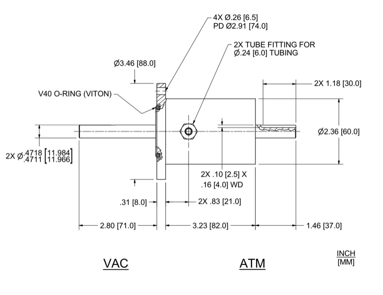 Feedthrough Model SFL-012-WN (part number 133574) dimensional specifications drawing