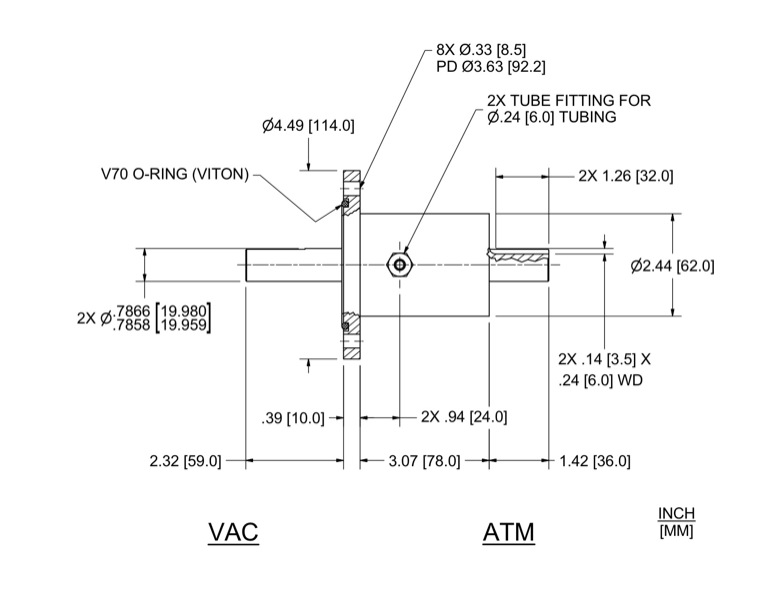 Feedthrough Model SFL-020-WN (part number 133575) dimensional specifications drawing