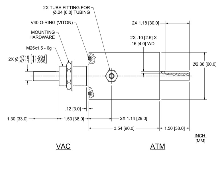 Feedthrough Model SSL-012-WN (part number 133576) dimensional specifications drawing