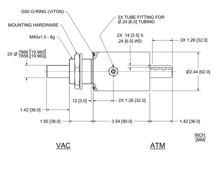 Feedthrough Model SSL-020-WN (part number 133577) dimensional specifications drawing