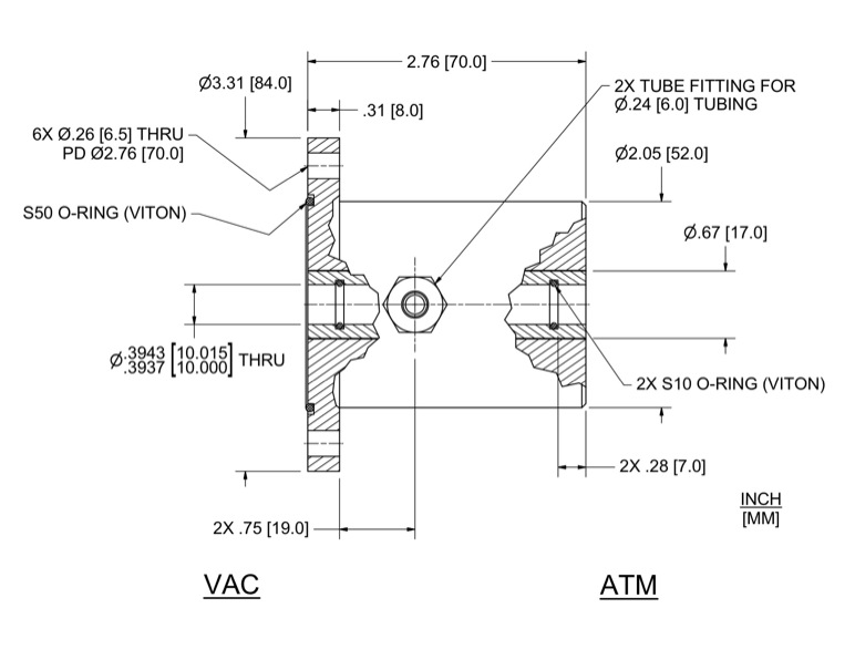 Feedthrough Model HFL-010-WN (part number 133578) dimensional specifications drawing
