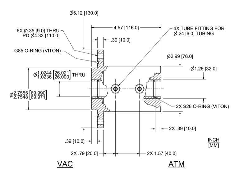 Feedthrough Model HFL-026-WN (part number 133582) dimensional specifications drawing