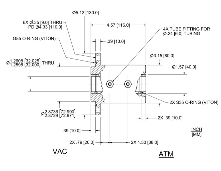 Feedthrough Model HFL-032-WN (part number 133583) dimensional specifications drawing