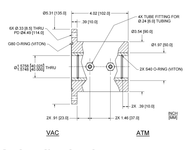 Feedthrough Model HFL-040-WN (part number 133585) dimensional specifications drawing