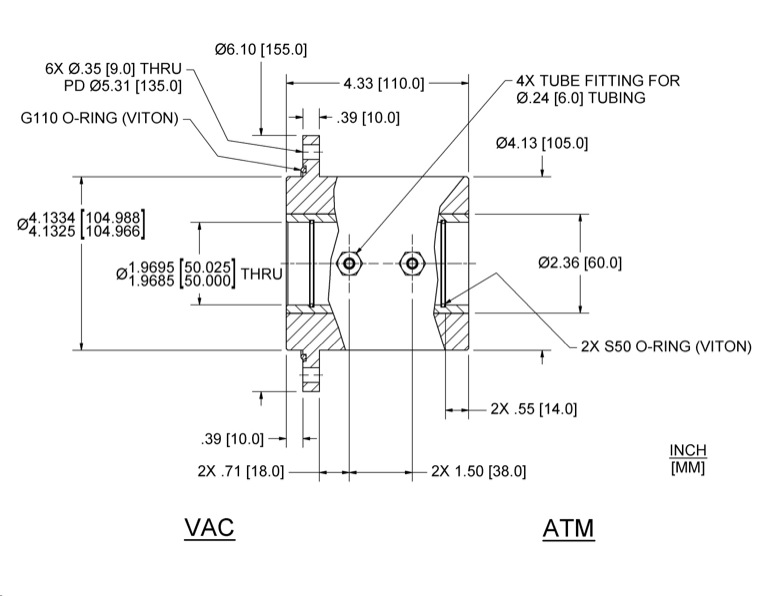 Feedthrough Model HFL-050-WN (part number 133586) dimensional specifications drawing